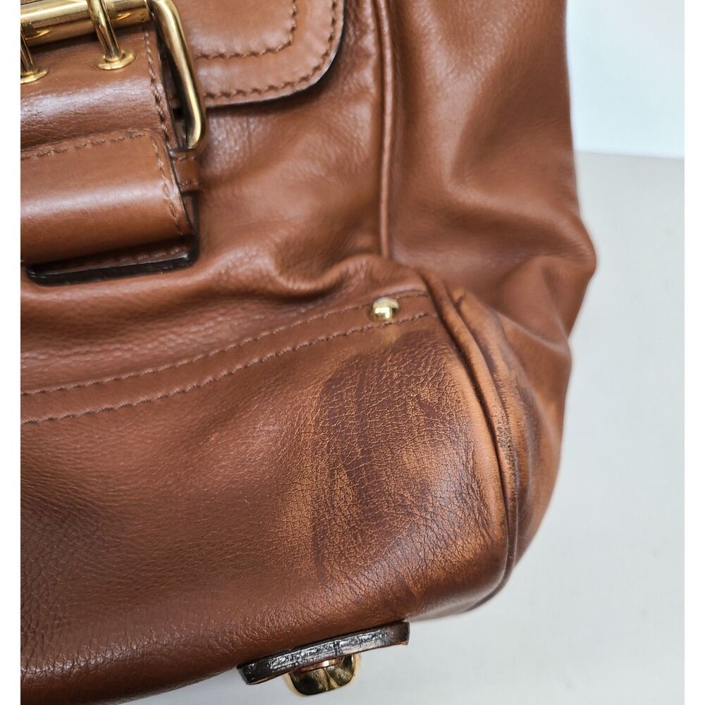 Marc Jacobs Brown Leather Satchel Bag Push Lock Top Handle Made in Italy - Picture 4 of 12